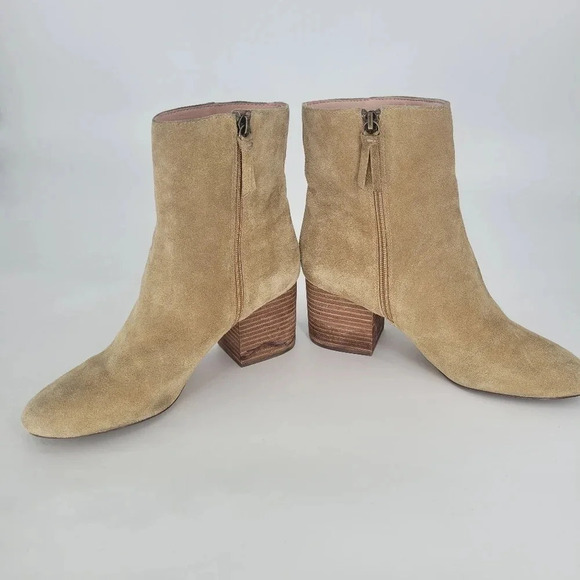 J.Crew Sadie Tan Suede round toe stacked Heeled Ankle Booties boots 8.5 - Picture 4 of 14
